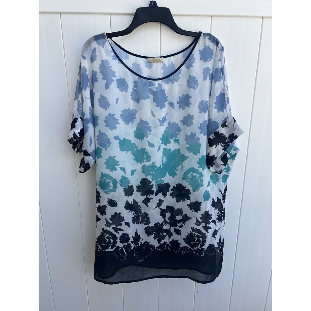 Gianna Avino Womens Top Short Sleeve Blouse Short Sleeve Sheer Floral XL 1X